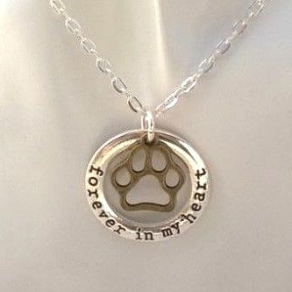 Paw Print Necklace Forever in my Heart Charm - Picture 1 of 3